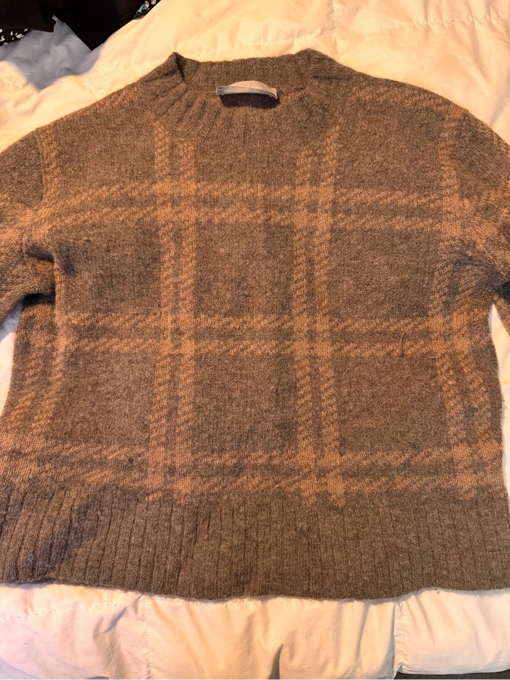 Everlane - Women’s Brown Plaid Crewneck Sweater - Alpaca